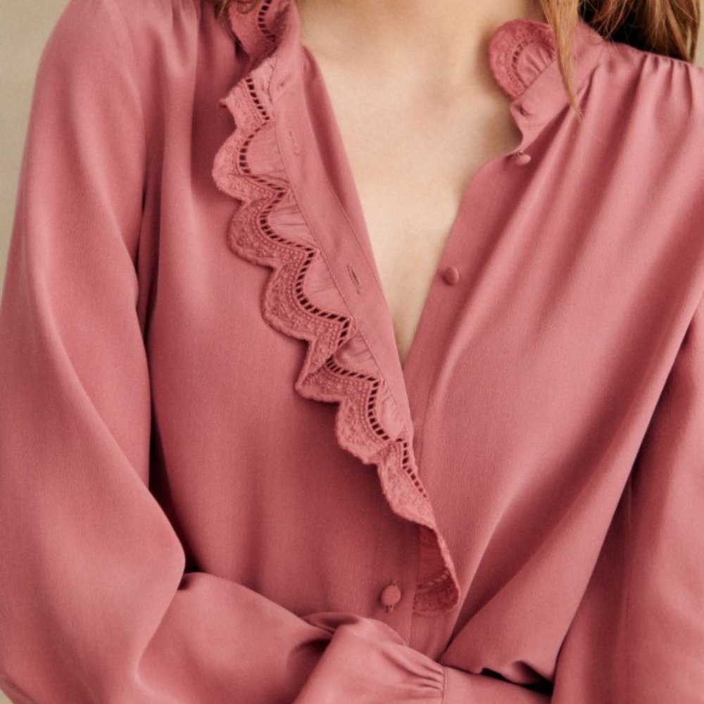 Sezane Chloe blouse rosewood NWT sz 36-4-2